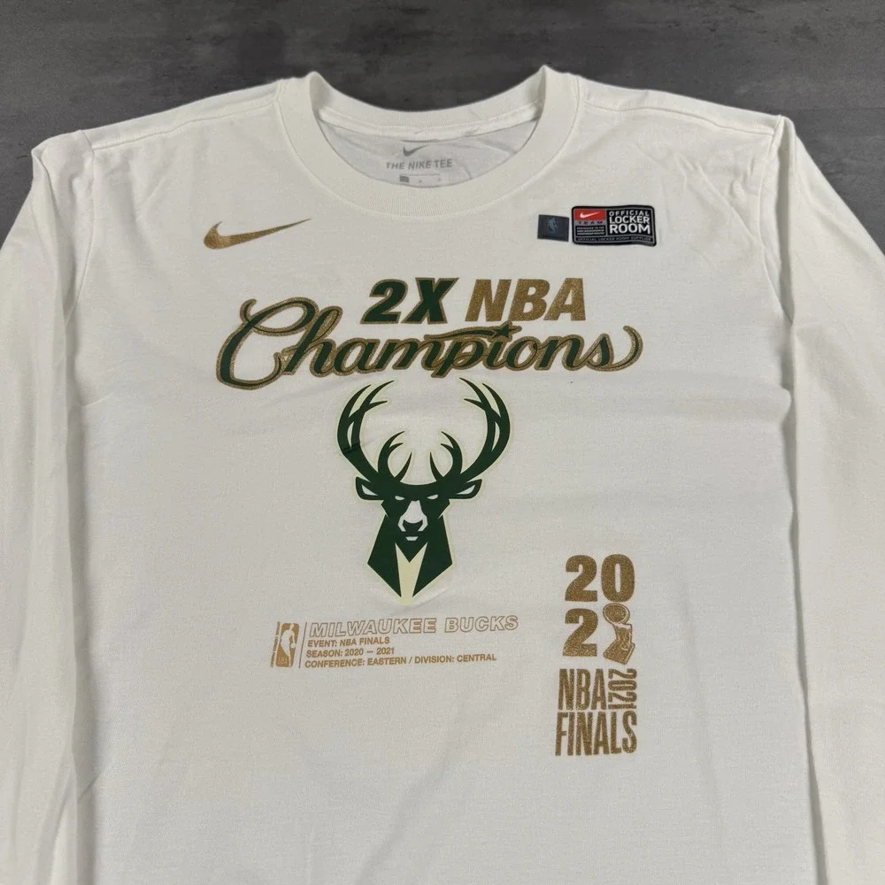Nike Milwaukee Bucks Shirt Men 2XL XXL Long Sleeve White Green Gold Locker‎ Room
